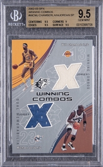 2002-03 SPX "Winning Combos" #WC/MJ Wilt Chamberlain/Michael Jordan Dual Patch Card – BGS GEM MINT 9.5